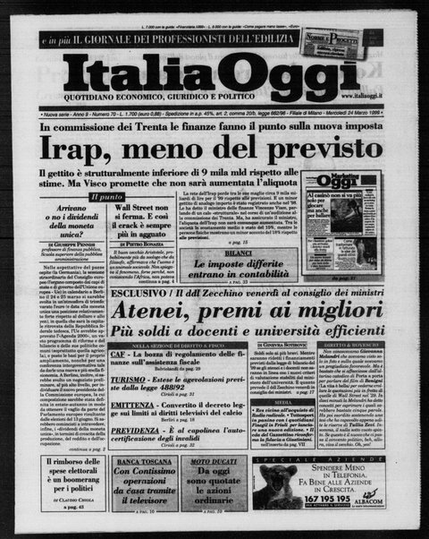 Italia oggi : quotidiano di economia finanza e politica